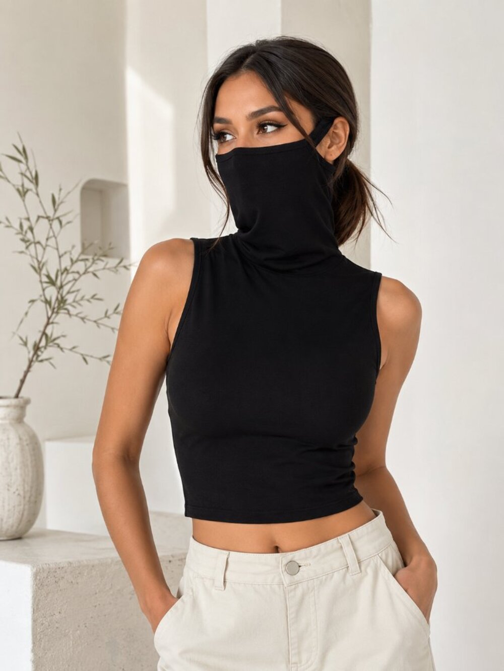 Fashion Nova Antisocial Black Mask Crop Top NIP | M